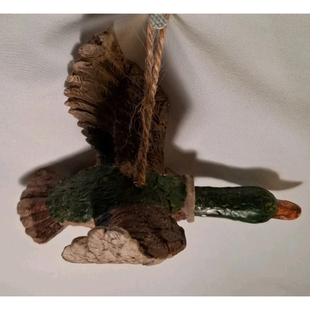 Vintage Mallard Duck Flying Ornament Crackle Style Finish Cabin Decor Head Moves